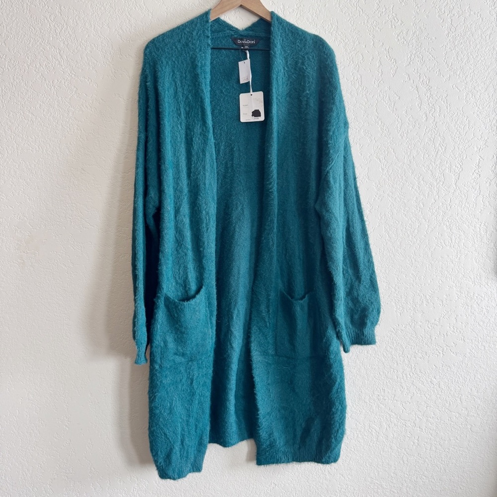 DAVI & DANI Teal Open Front Cardigan | 3X